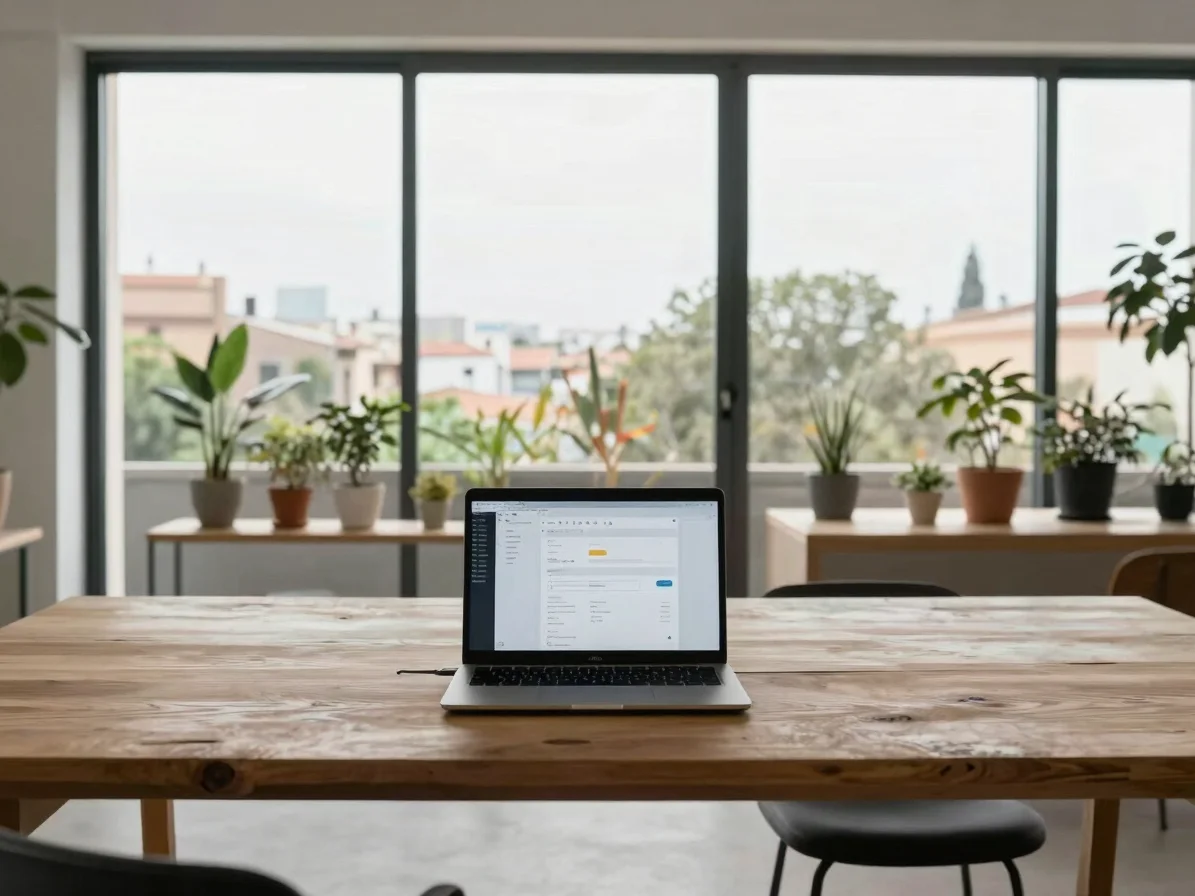 Espacio de trabajo contemporáneo en España, luz diurna clara entr